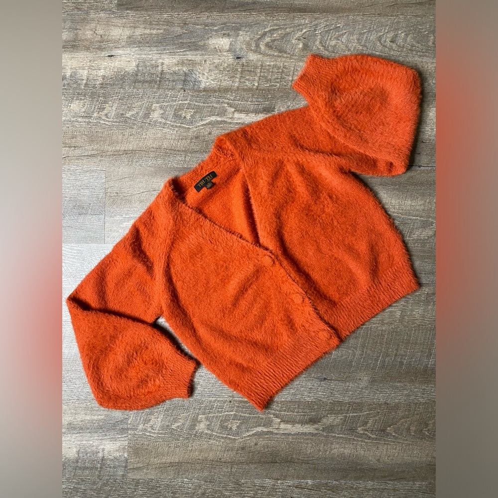 Women's Cozy Open-Front Orange Fuzzy Cardigan